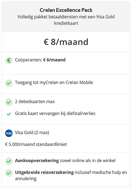 Overzicht van het Crelan Excellence Pack