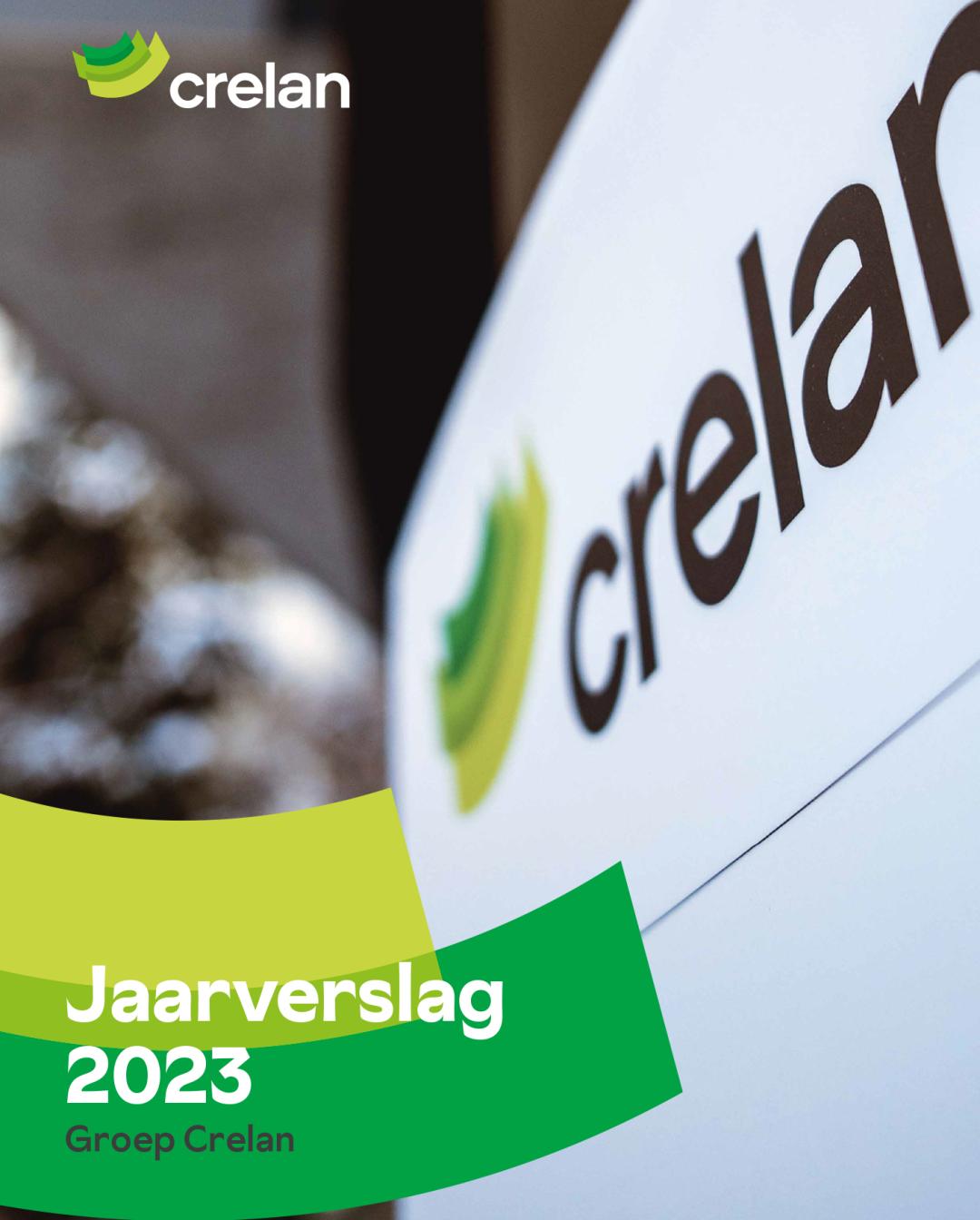 Crelan-vermelding met logo op witte banner