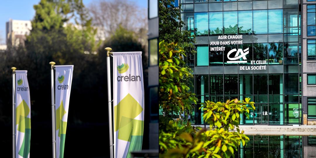 Vlaggen Crelan en gebouw Crédit Agricole