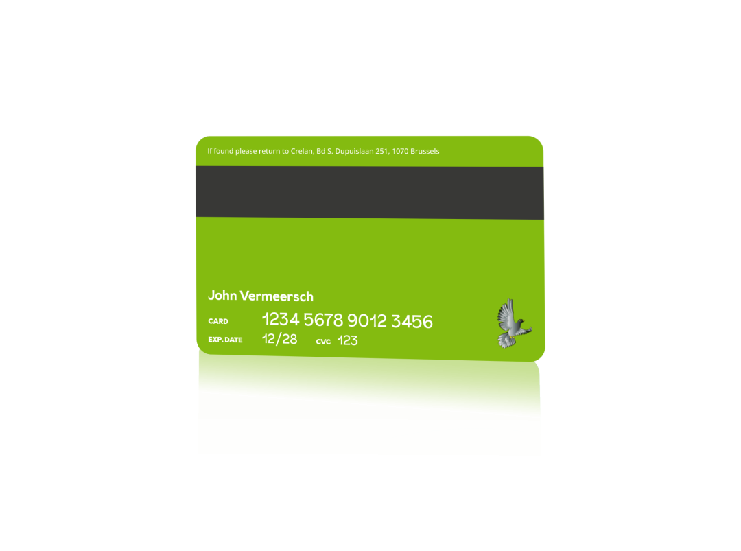 Achterkant van de groene Crelan-visakaart