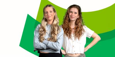 Foto van Maureen en Chloe voor het Crelan-logo