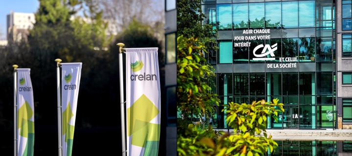 Vlaggen Crelan en gebouw Crédit Agricole